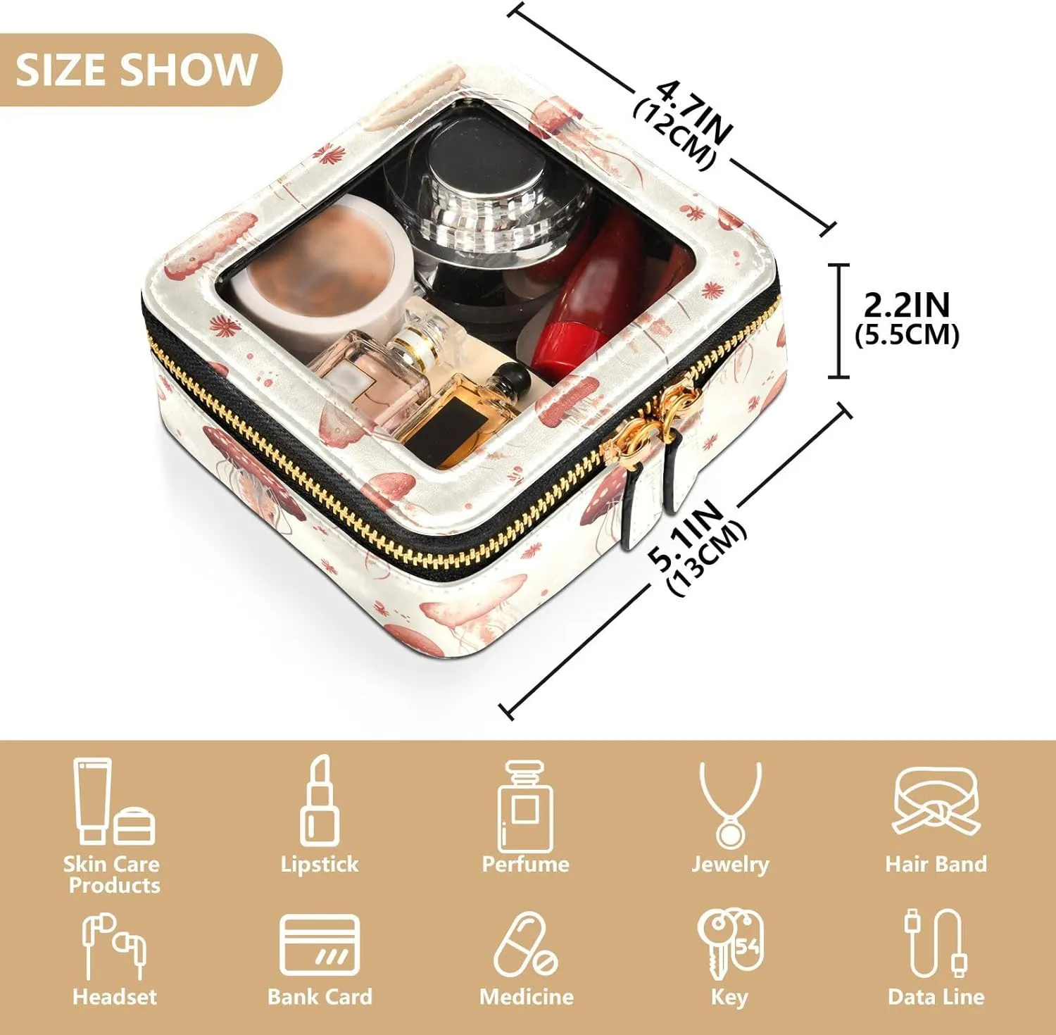 FRODOTGV Clear Makeup Bag Cute Aliens Head White Toiletry Bags with Zipper Cosmetic Organizer Case