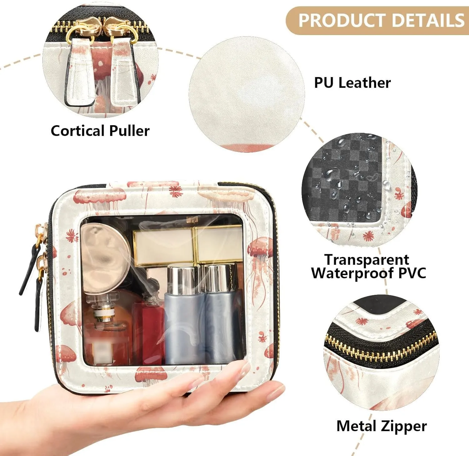 FRODOTGV Clear Makeup Bag Cute Aliens Head White Toiletry Bags with Zipper Cosmetic Organizer Case