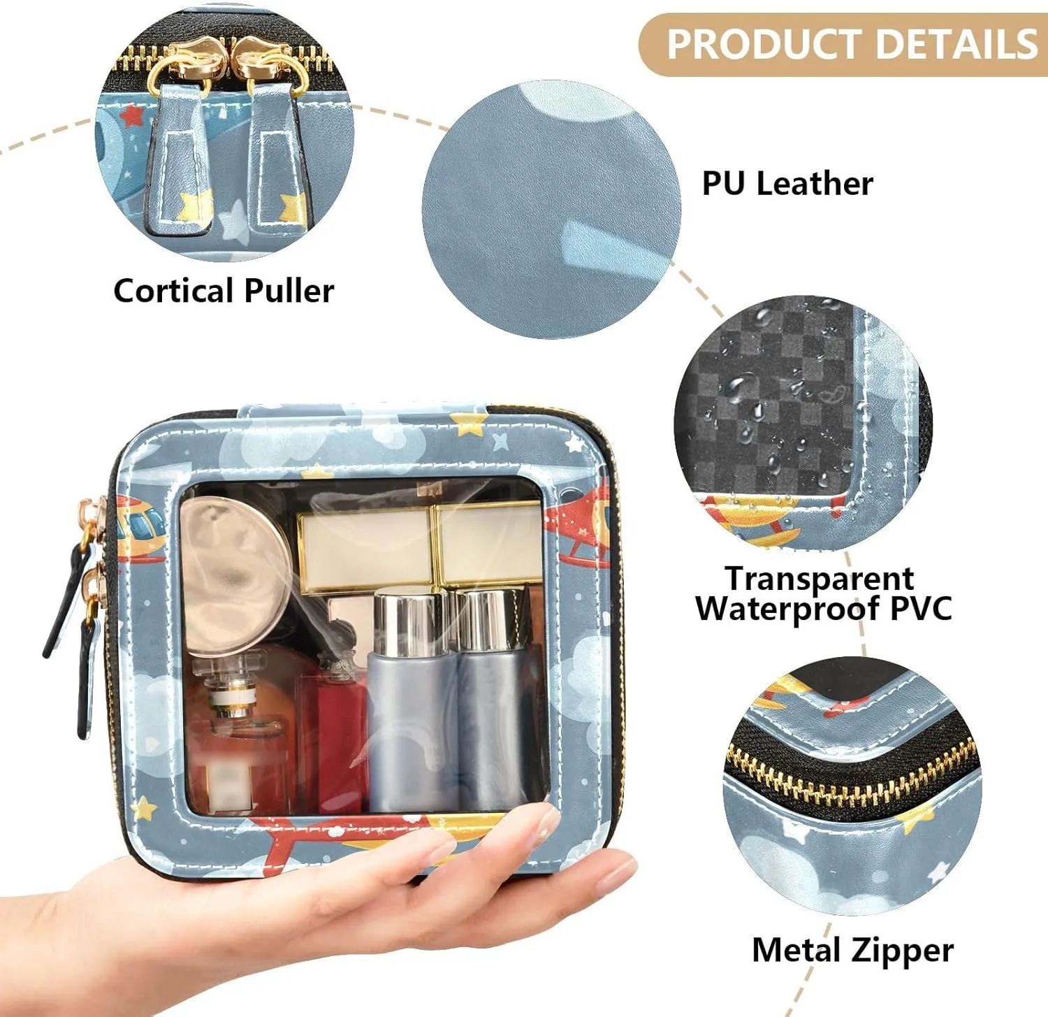 FRODOTGV Helicopter and Stars Cloud Silver Clear Small Makeup Bag for Purse Travel Toiletry Small Cosmetic Bags