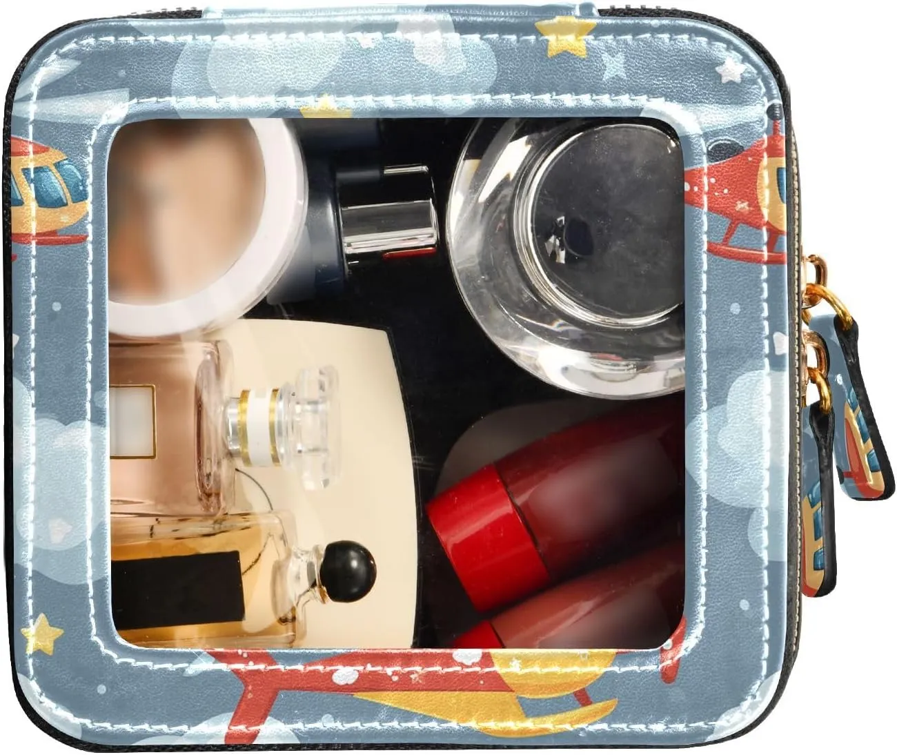 FRODOTGV Helicopter and Stars Cloud Silver Clear Small Makeup Bag for Purse Travel Toiletry Small Cosmetic Bags