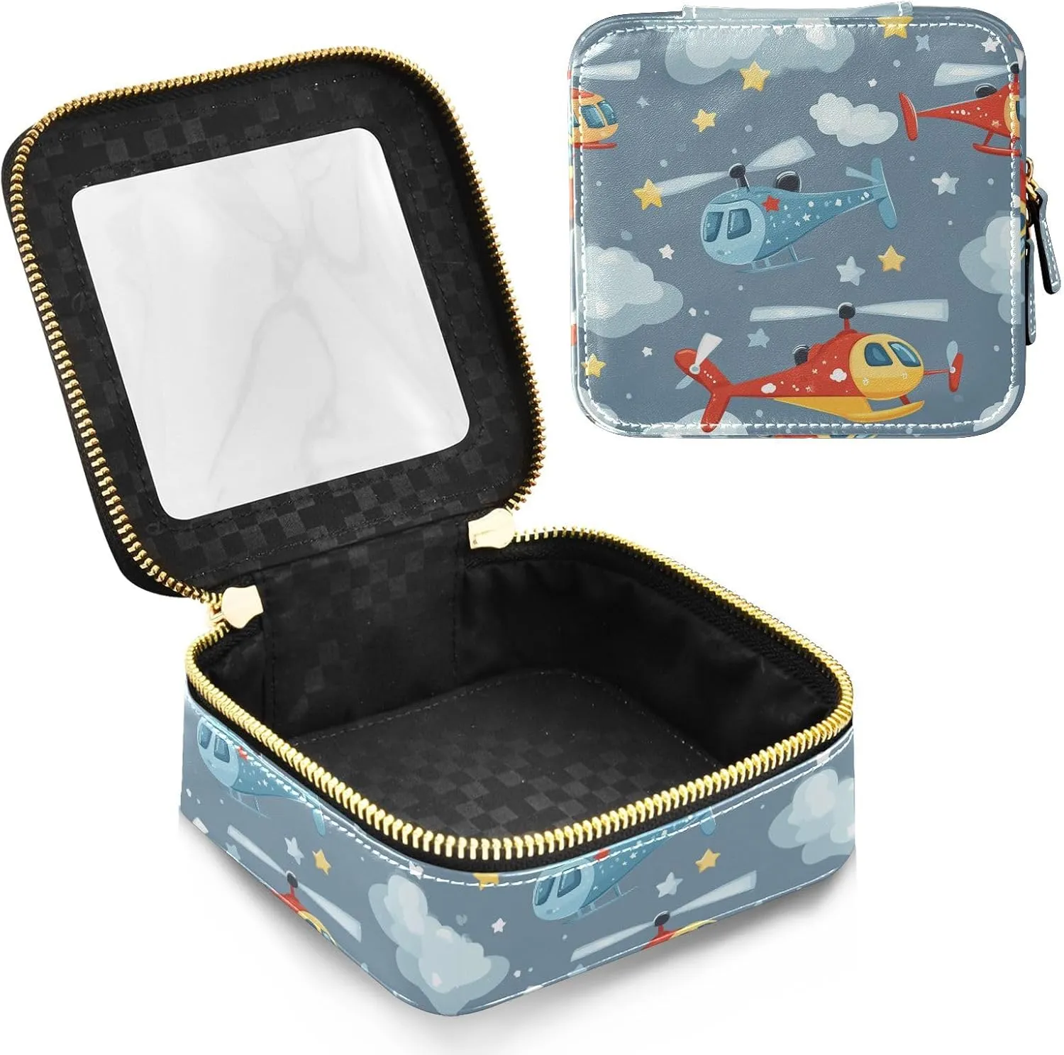 FRODOTGV Helicopter and Stars Cloud Silver Clear Small Makeup Bag for Purse Travel Toiletry Small Cosmetic Bags