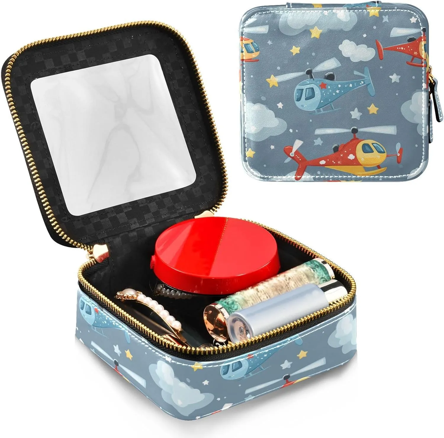 FRODOTGV Helicopter and Stars Cloud Silver Clear Small Makeup Bag for Purse Travel Toiletry Small Cosmetic Bags