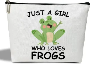 Frog Cosmetic Bags for Women, Just a Girl Who Loves Frogs, Funny Makeup Bag Gift for Women Makeup Organizer Zipper Pouch Travel Toiletry Bag