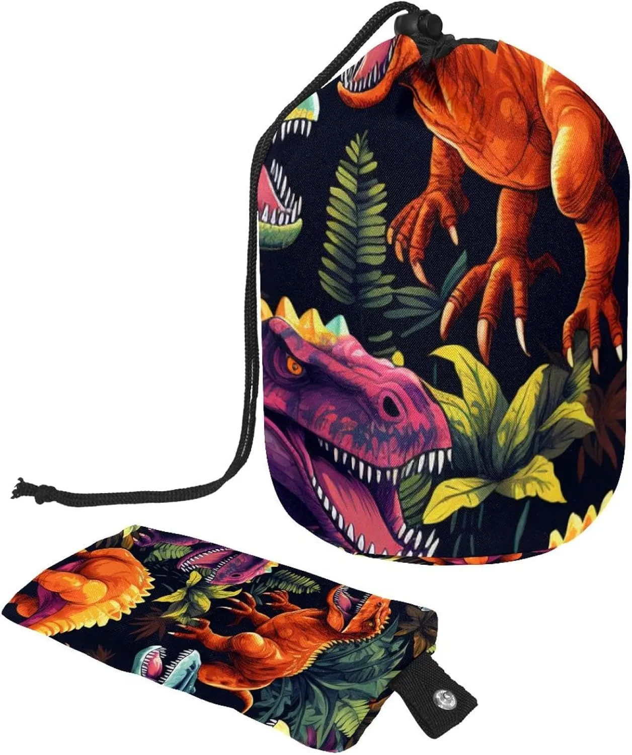 Fun Art Dinosaur Pattern Travel Cosmetic Bags Makeup Bag for Women, Foldable Drawstring Travel Cosmetic Bags, Portable Toiletry Bucket Bag