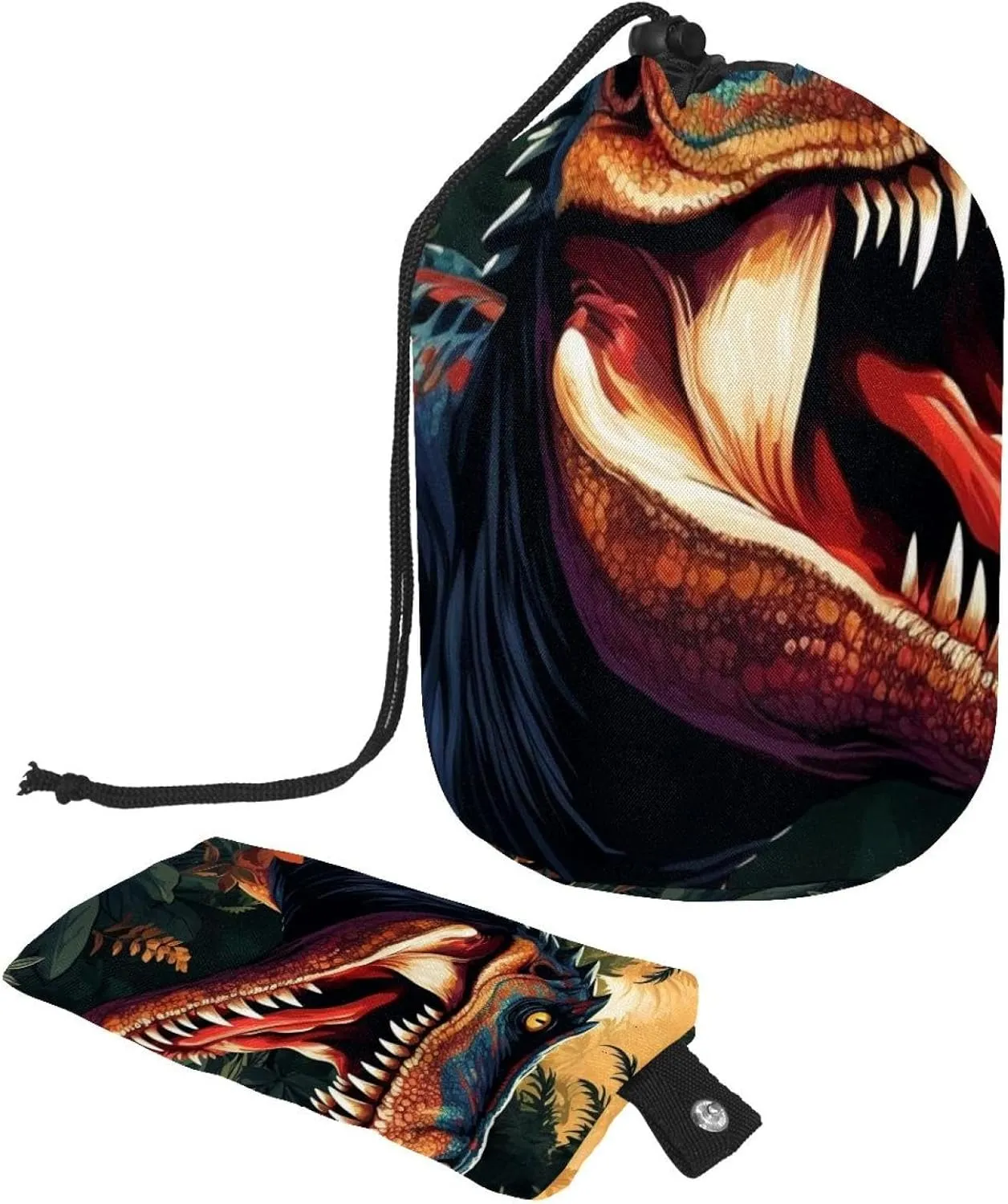 Fun Cool Dinosaur Pattern Travel Cosmetic Bags Makeup Bag for Women, Foldable Drawstring Travel Cosmetic Bags, Portable Toiletry Bucket Bag