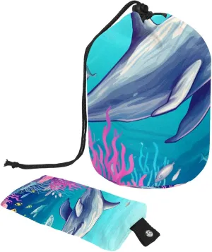 Fun Seaworld Whale Pattern Travel Cosmetic Bags Makeup Bag for Women, Foldable Drawstring Travel Cosmetic Bags, Portable Toiletry Bucket Bag