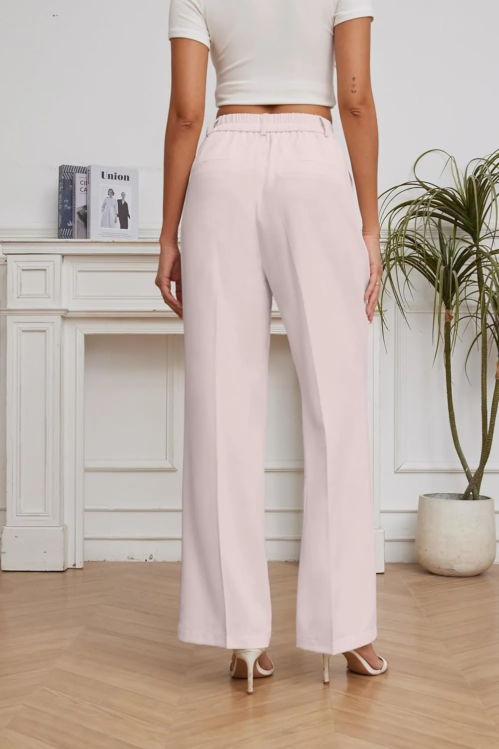 FUNYYZO Women Suit Pants Wide Leg Pants High Elastic Waisted in The Back Business Work Trousers Long Straight