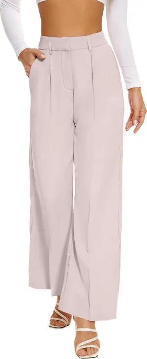 FUNYYZO Women Suit Pants Wide Leg Pants High Elastic Waisted in The Back Business Work Trousers Long Straight