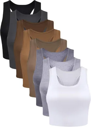Geyoga 8 Pcs Women Basic Crop Tank Tops Sleeveless Racerback Crop Cotton Top