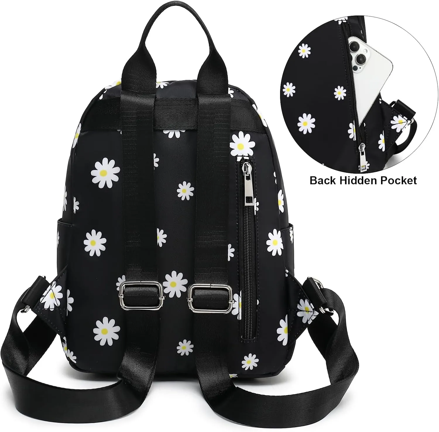 Girls Mini Backpack, Small Backpacks Purse for Women Teens Kids School Travel (Flowers Black)