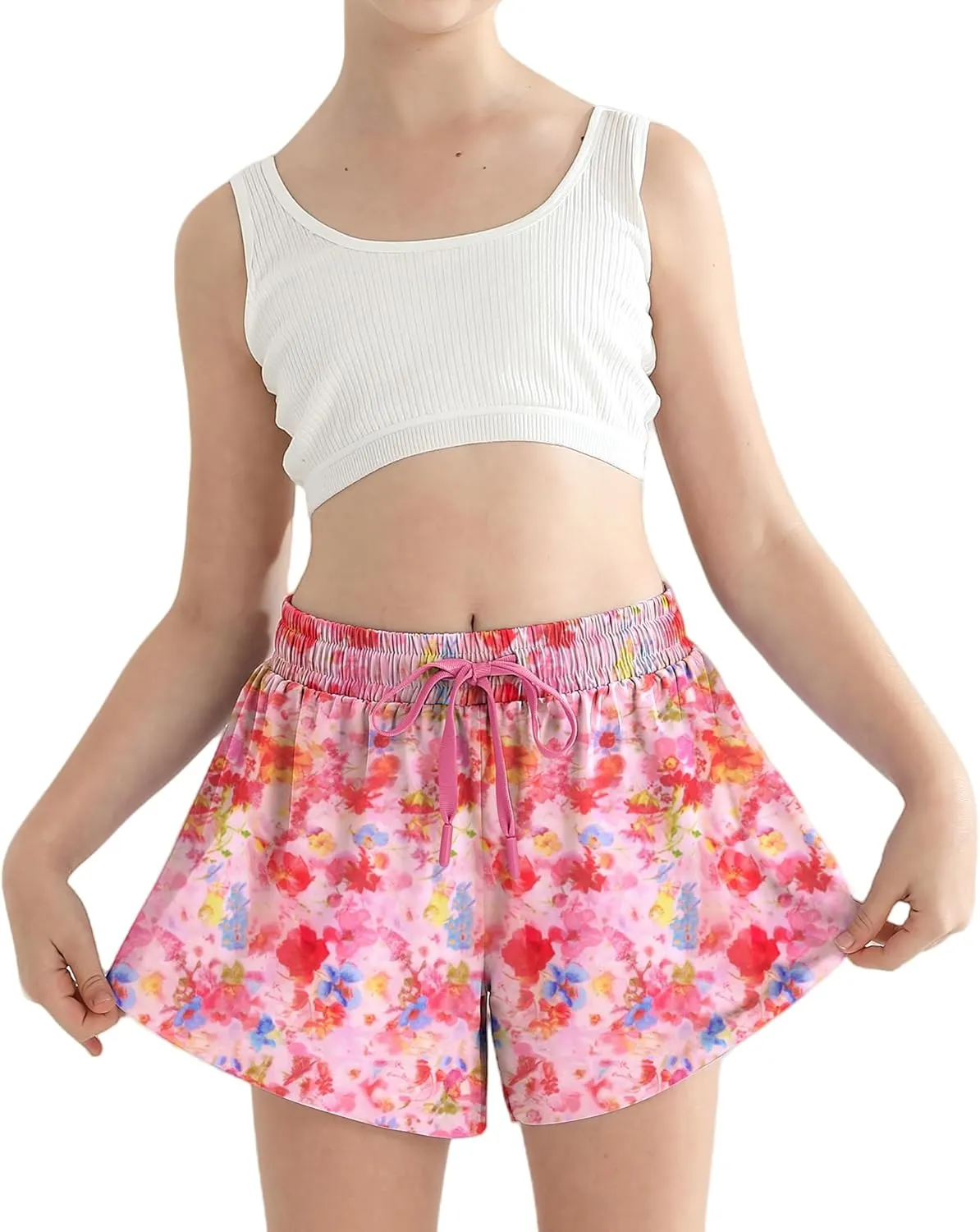 Girls Skorts Flowy Butterfly Shorts Spandex 2 in 1 with Pocket Skirt for Kids Tennis, Athletic, Running 5-13 Years