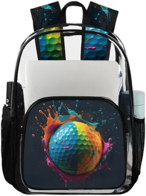 Golf Heavy Duty Clear Backpack Golfs Theme Large See Through Backpacks PVC Transparent Backpack Clear Bag for Women Men Security Stadium Work Travel Events Concert