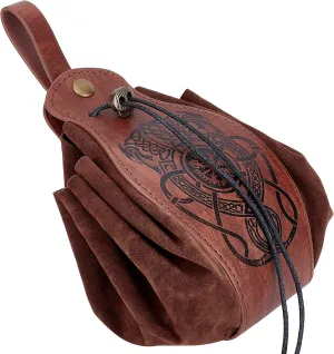 GORGECRAFT Medieval Leather Drawstring Pouch Vintage Printed Waist Bag Portable Brown Fanny Pack Dice Coin Purse for Women Men Hiking Waist Packs Costume Accessories, SsangYong Pattern