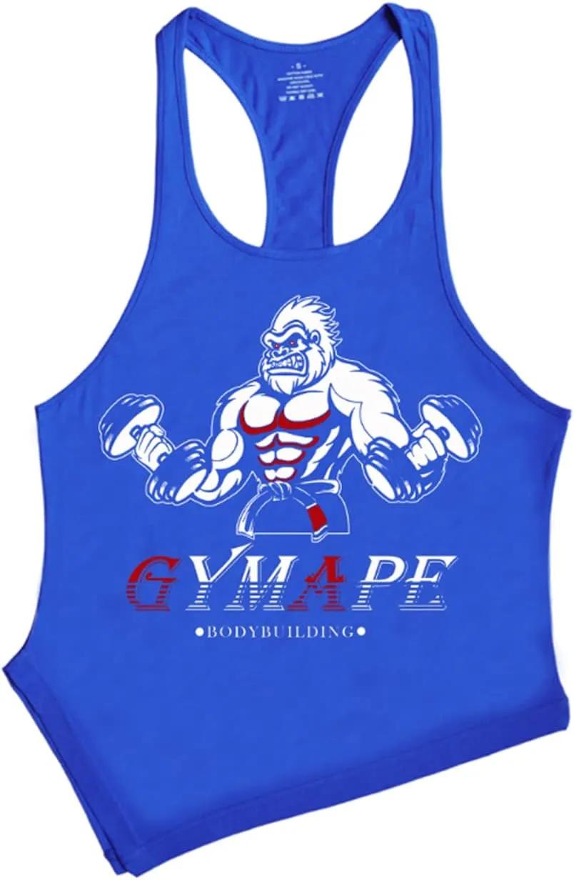 GYMAPE Mens Stringer Gym Bodybuilding Tank Tops Cotton for Workout with Arch Hem