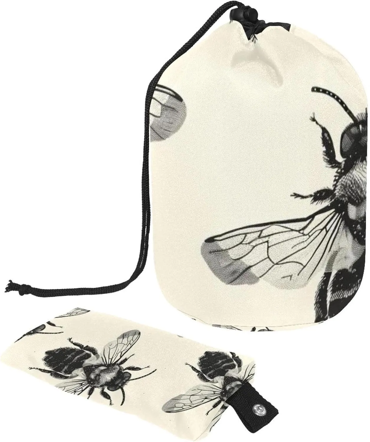 Hand-painted Mini Bee Travel Cosmetic Bags Makeup Bag for Women, Foldable Drawstring Travel Cosmetic Bags, Portable Toiletry Bucket Bag