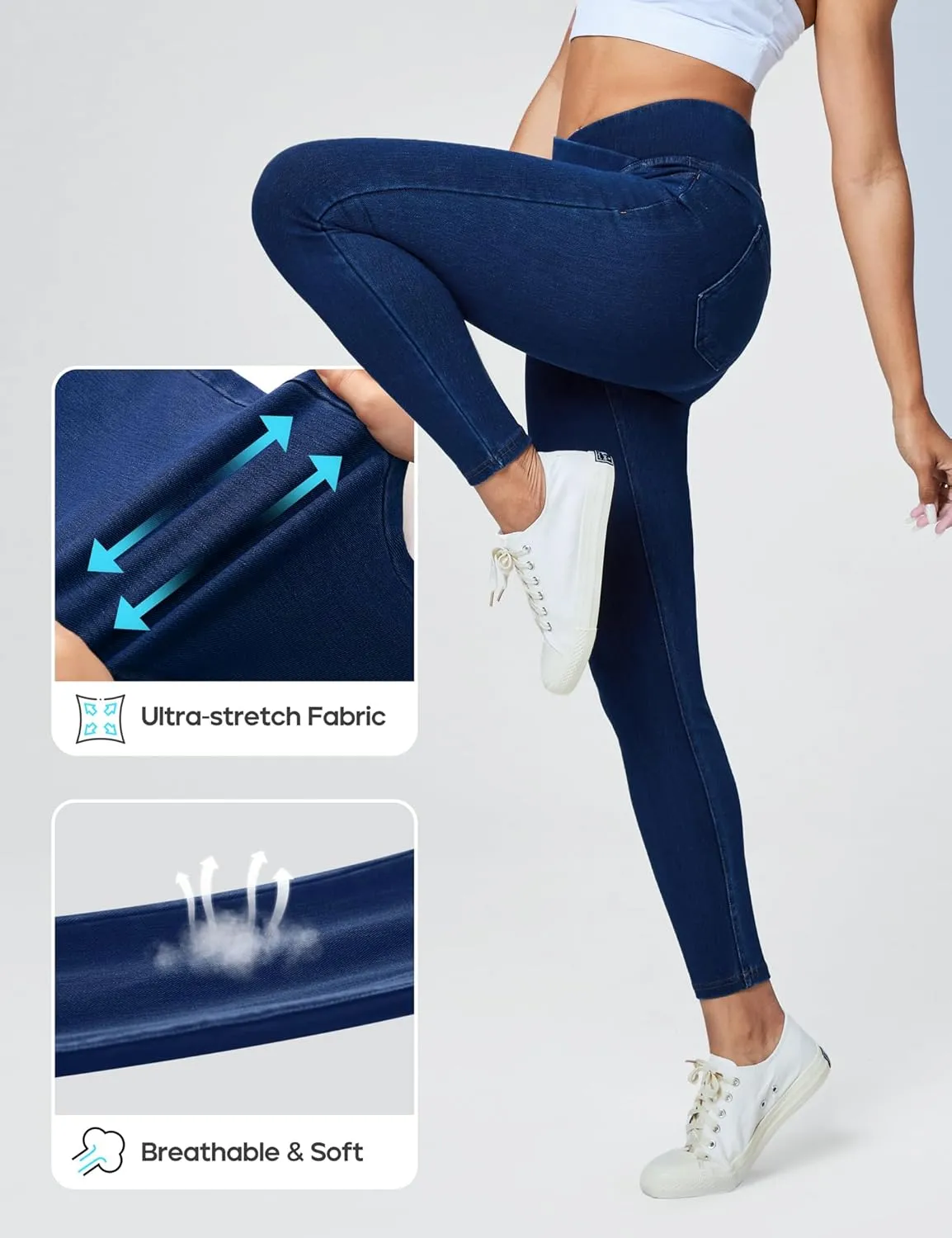 Heathyoga Crossover Jeggings for Women Tummy Control Pull on Stretchy Jeans for Women High Waisted Skinny Jeans