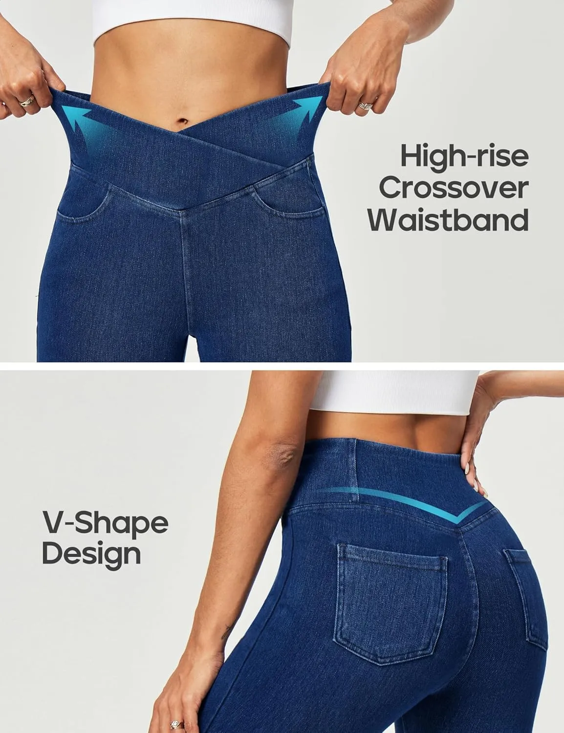 Heathyoga Crossover Jeggings for Women Tummy Control Pull on Stretchy Jeans for Women High Waisted Skinny Jeans