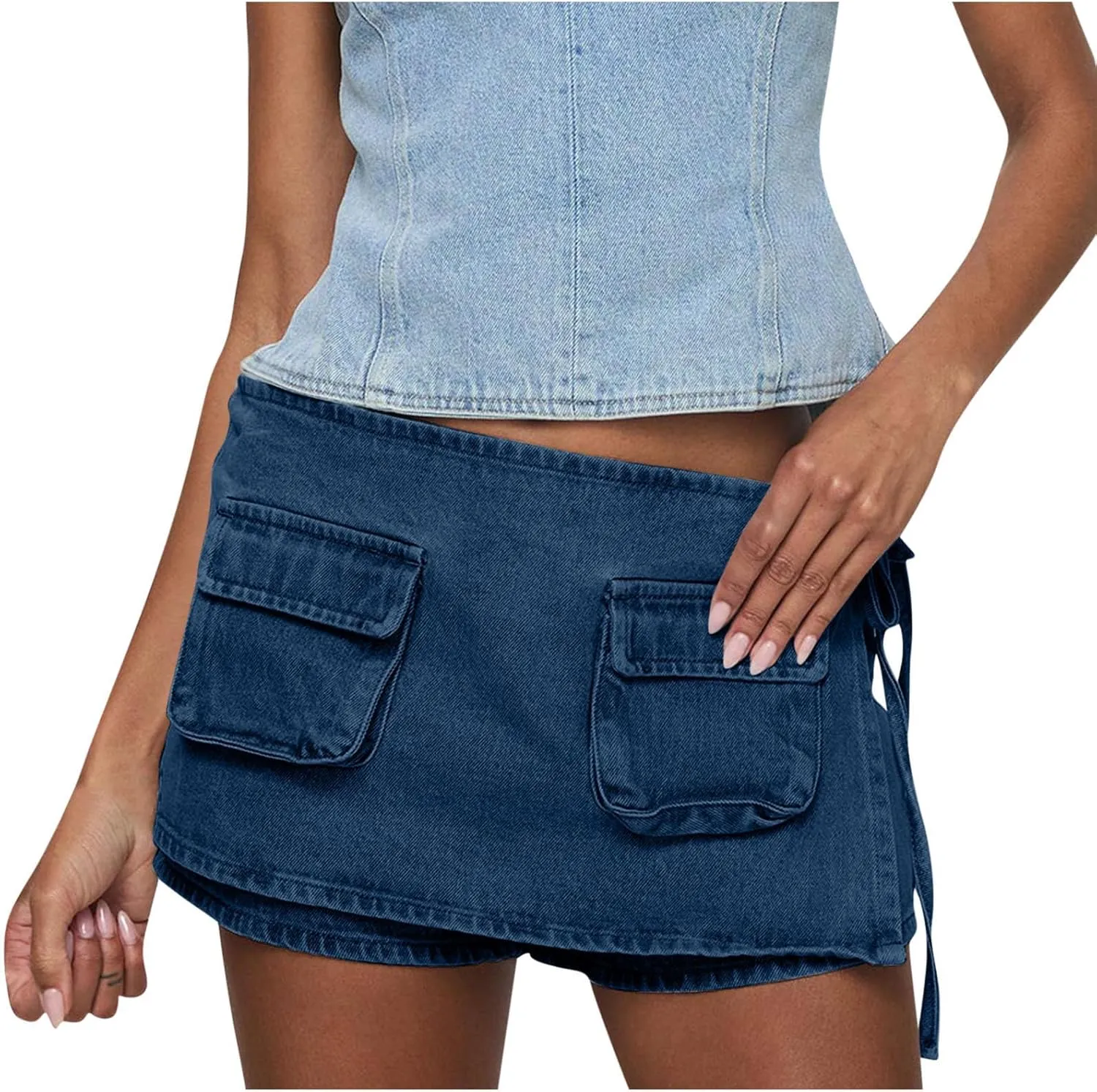 HGps8w Women's Stretchy Denim Cargo Skort Sexy High Waisted 2025 Summer Casual Mini Jean Skirt Shorts with Pockets