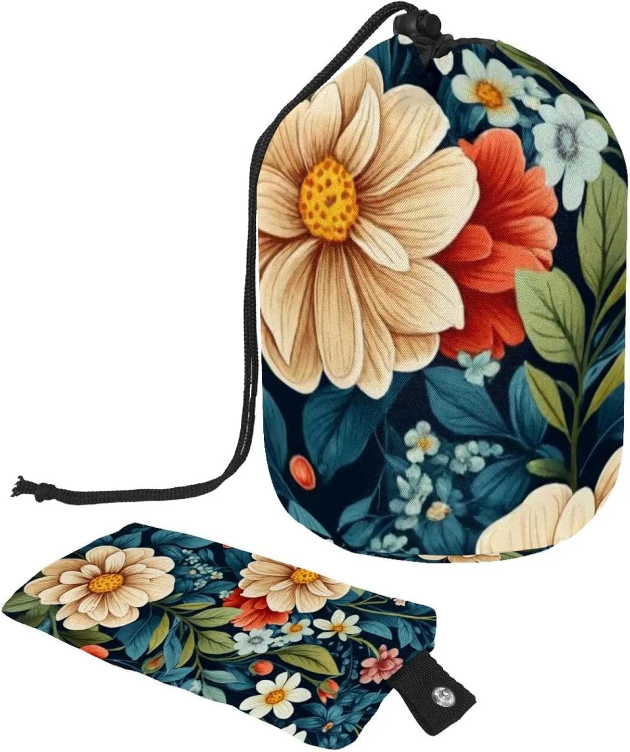 Hibiscus Flowers Travel Cosmetic Bags Makeup Bag for Women, Foldable Drawstring Travel Cosmetic Bags, Portable Toiletry Bucket Bag