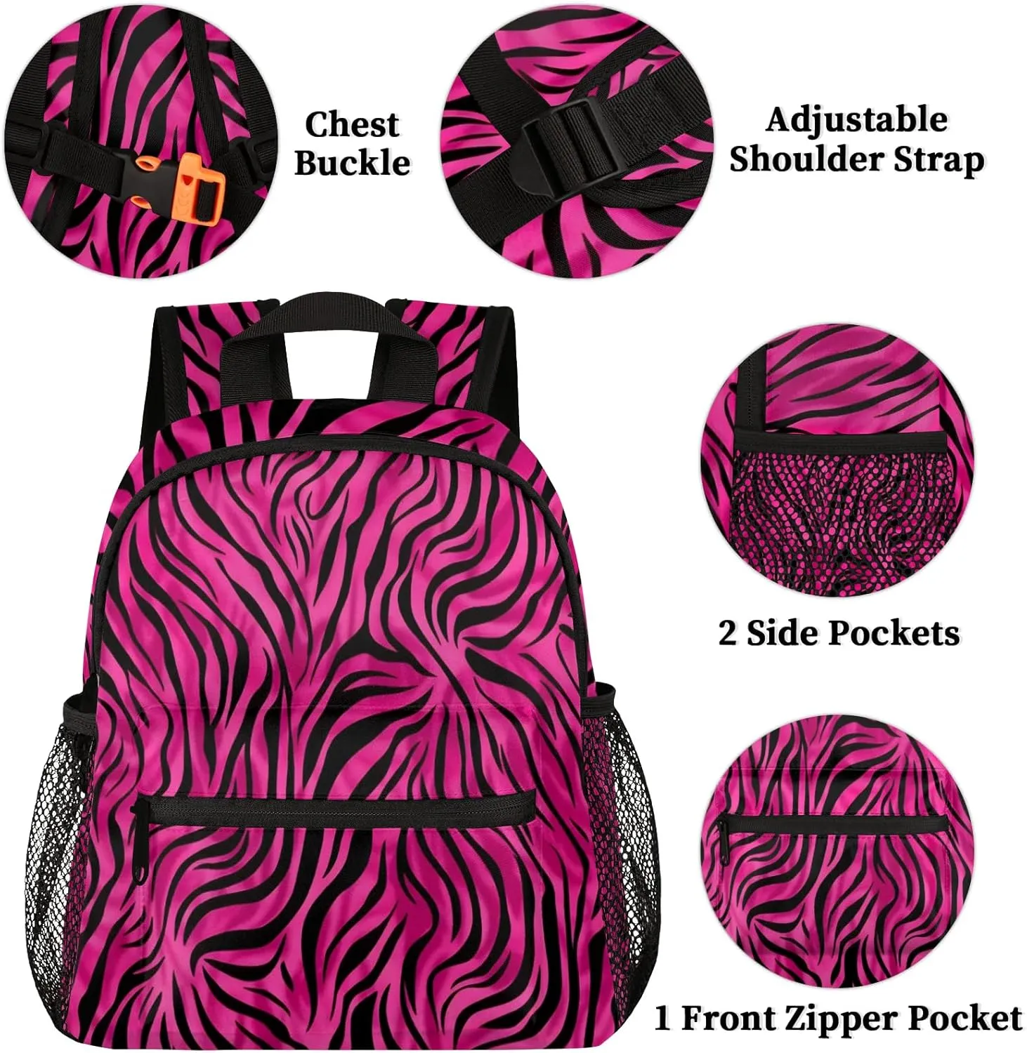 Hot Pink Leopard Toddler Backpack for Little Girls Preschool Kindergarten Small Backpack Lightweight Bookbag Waterproof Mini Travel PreSchool Student Bookbags