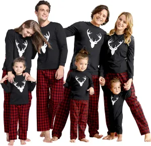 IFFEI Matching Family Pajamas Sets Christmas PJ's Letter Print Top and Plaid Bottom Sleepwear Jammies with Pockets