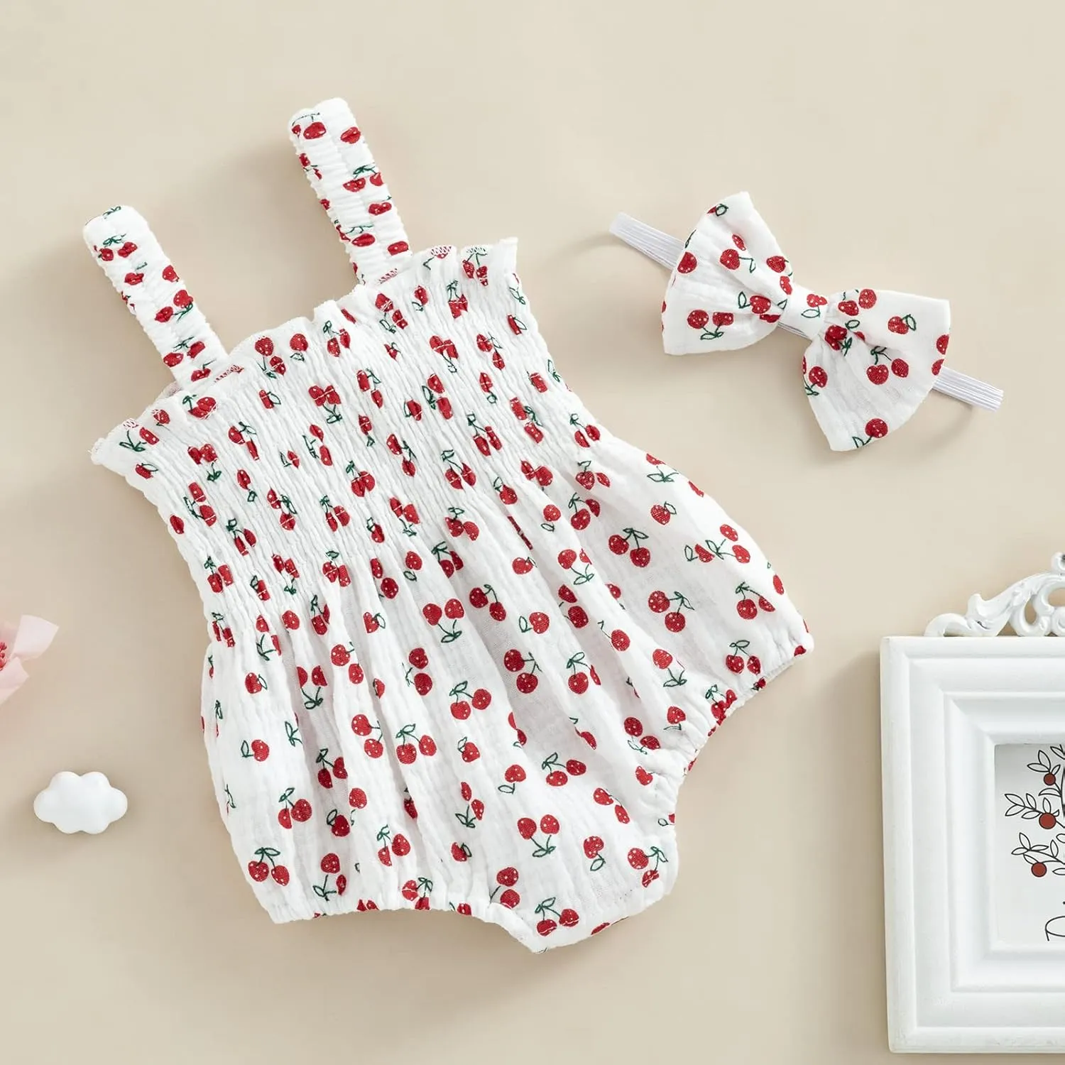 Infant Baby Girls Romper Dress 3 6 9 12 18 Months Onesie Summer Clothes Ruched Jumpsuits Hem Bodysuits Headband