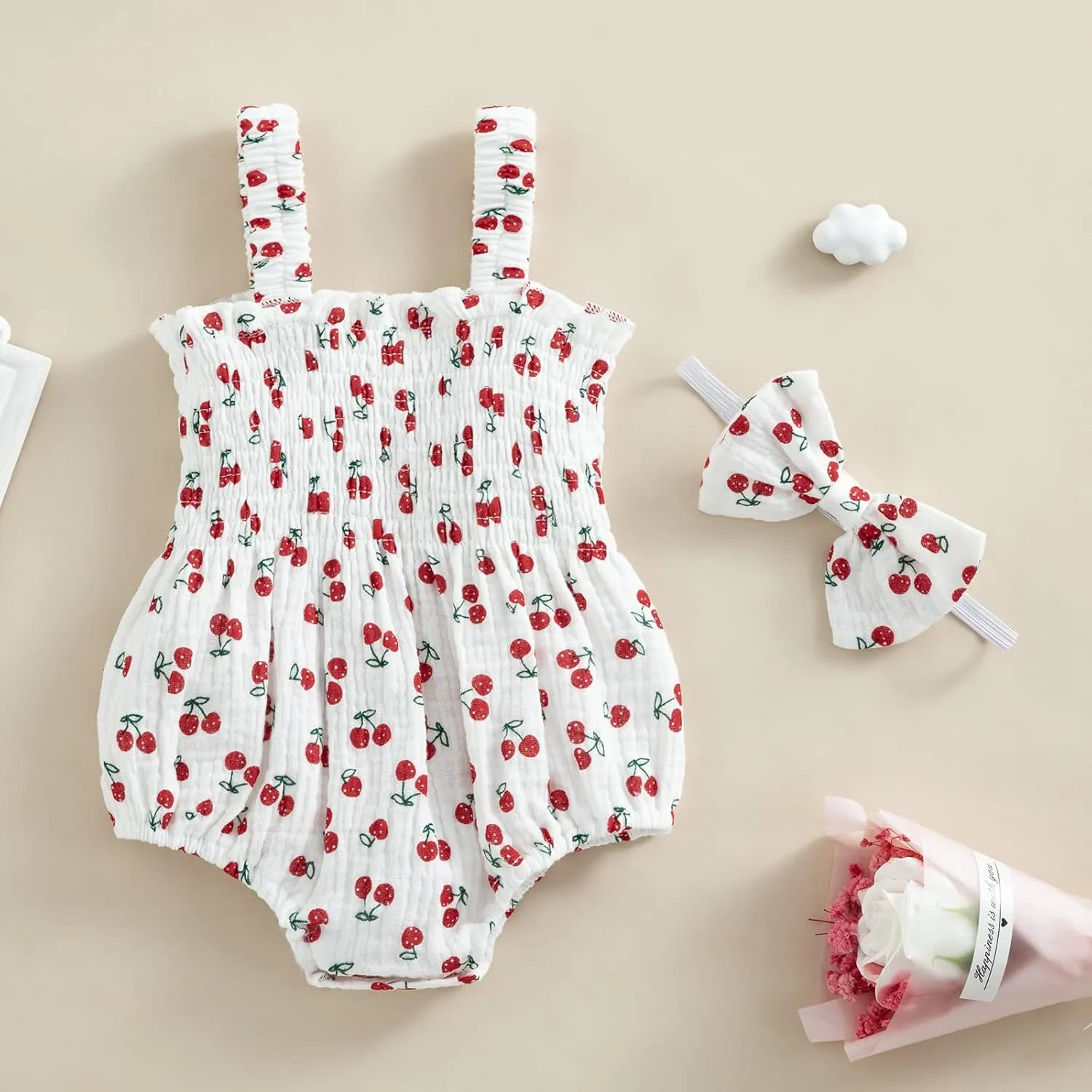 Infant Baby Girls Romper Dress 3 6 9 12 18 Months Onesie Summer Clothes Ruched Jumpsuits Hem Bodysuits Headband