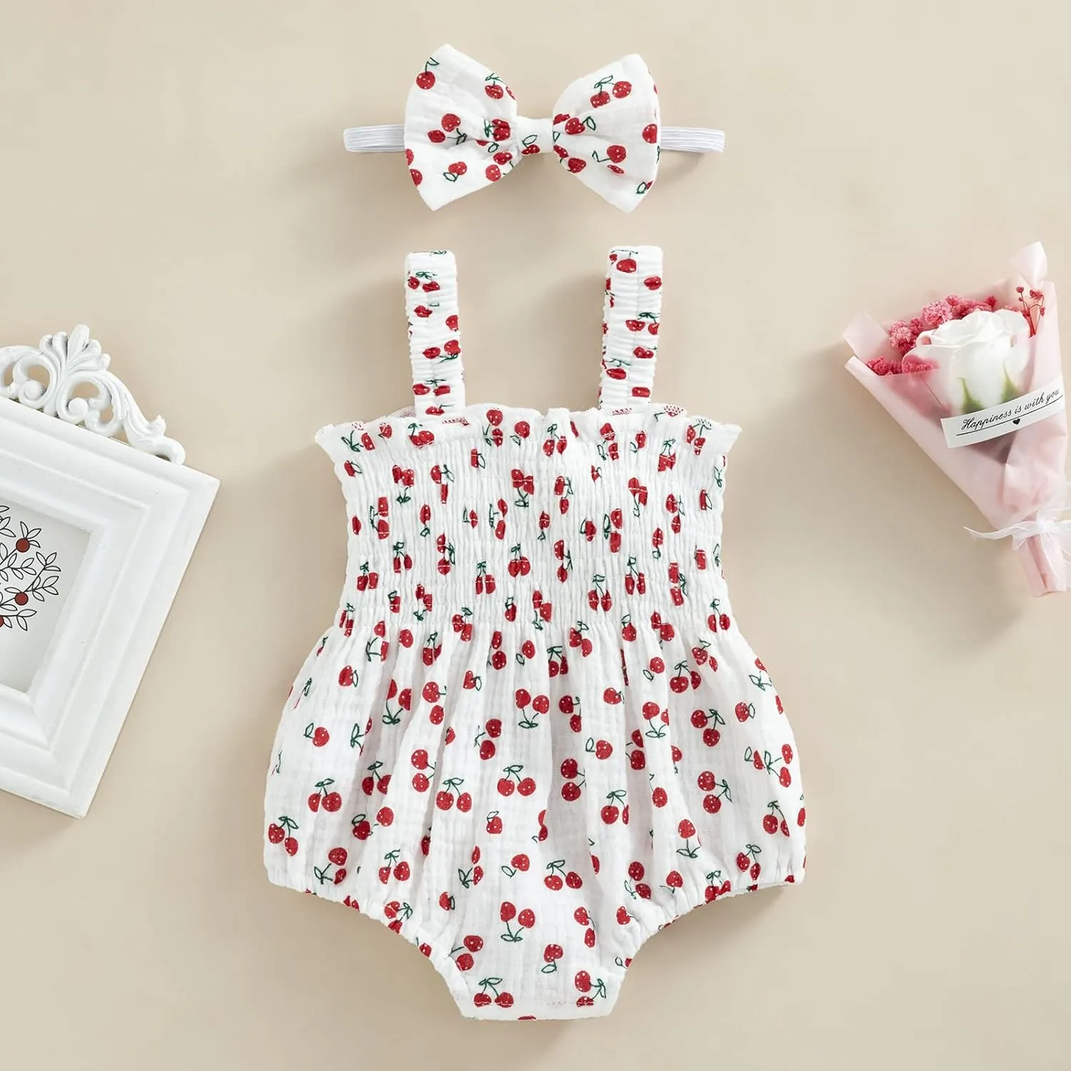 Infant Baby Girls Romper Dress 3 6 9 12 18 Months Onesie Summer Clothes Ruched Jumpsuits Hem Bodysuits Headband
