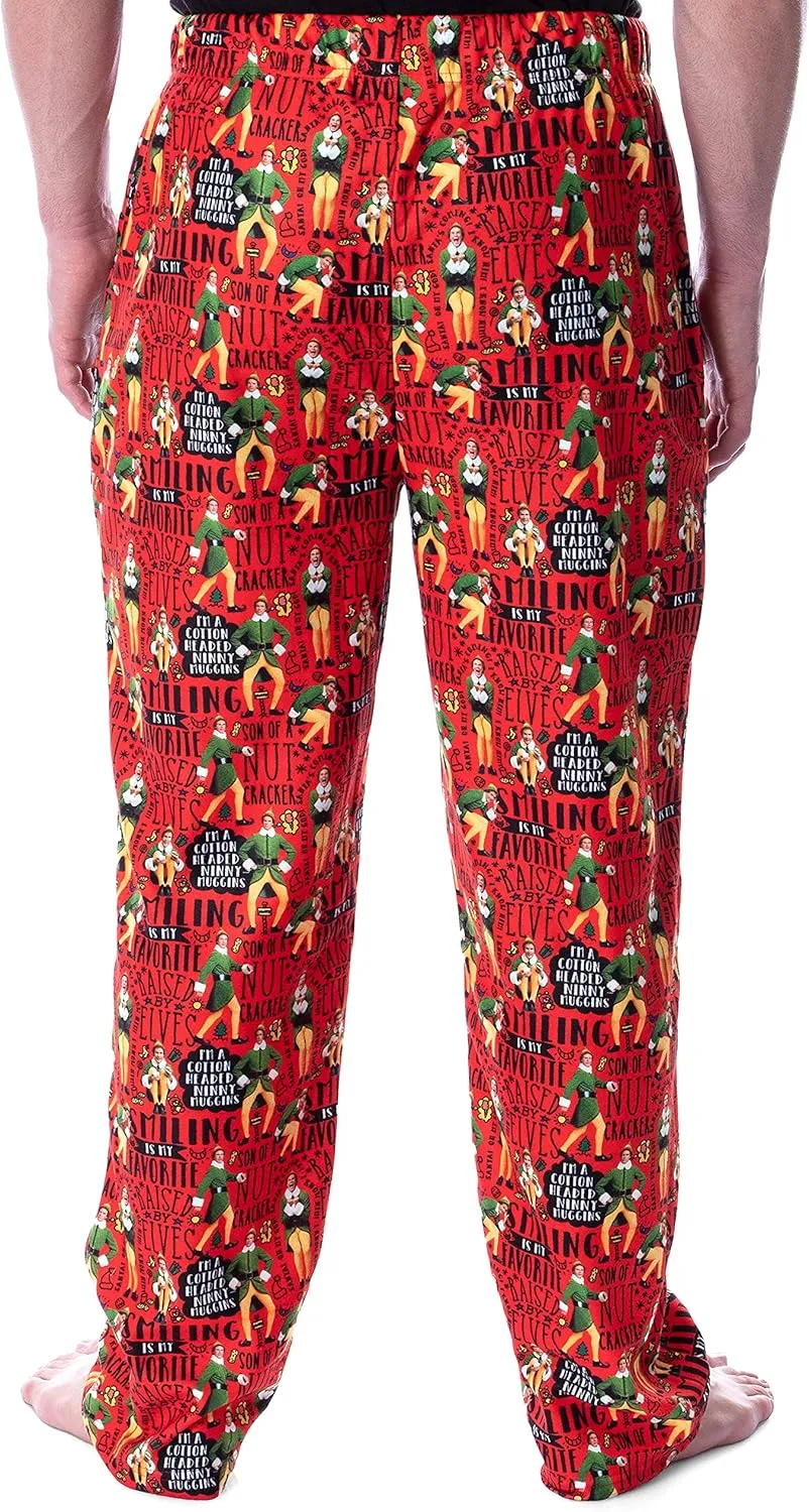 INTIMO Elf The Movie Men's Cotton Headed Ninny Muggins Allover Holiday Christmas Film Loungewear Pajama Pants