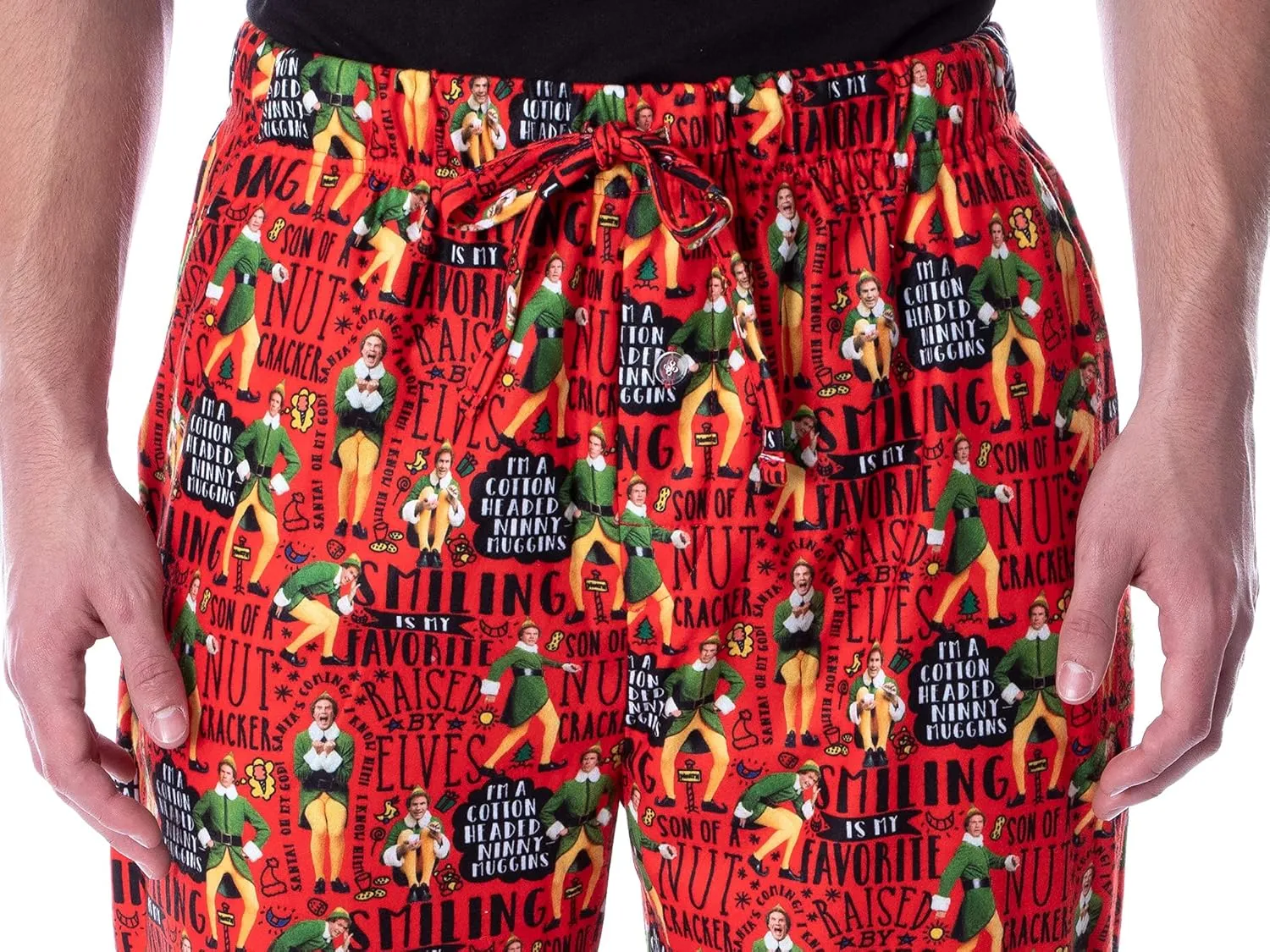 INTIMO Elf The Movie Men's Cotton Headed Ninny Muggins Allover Holiday Christmas Film Loungewear Pajama Pants