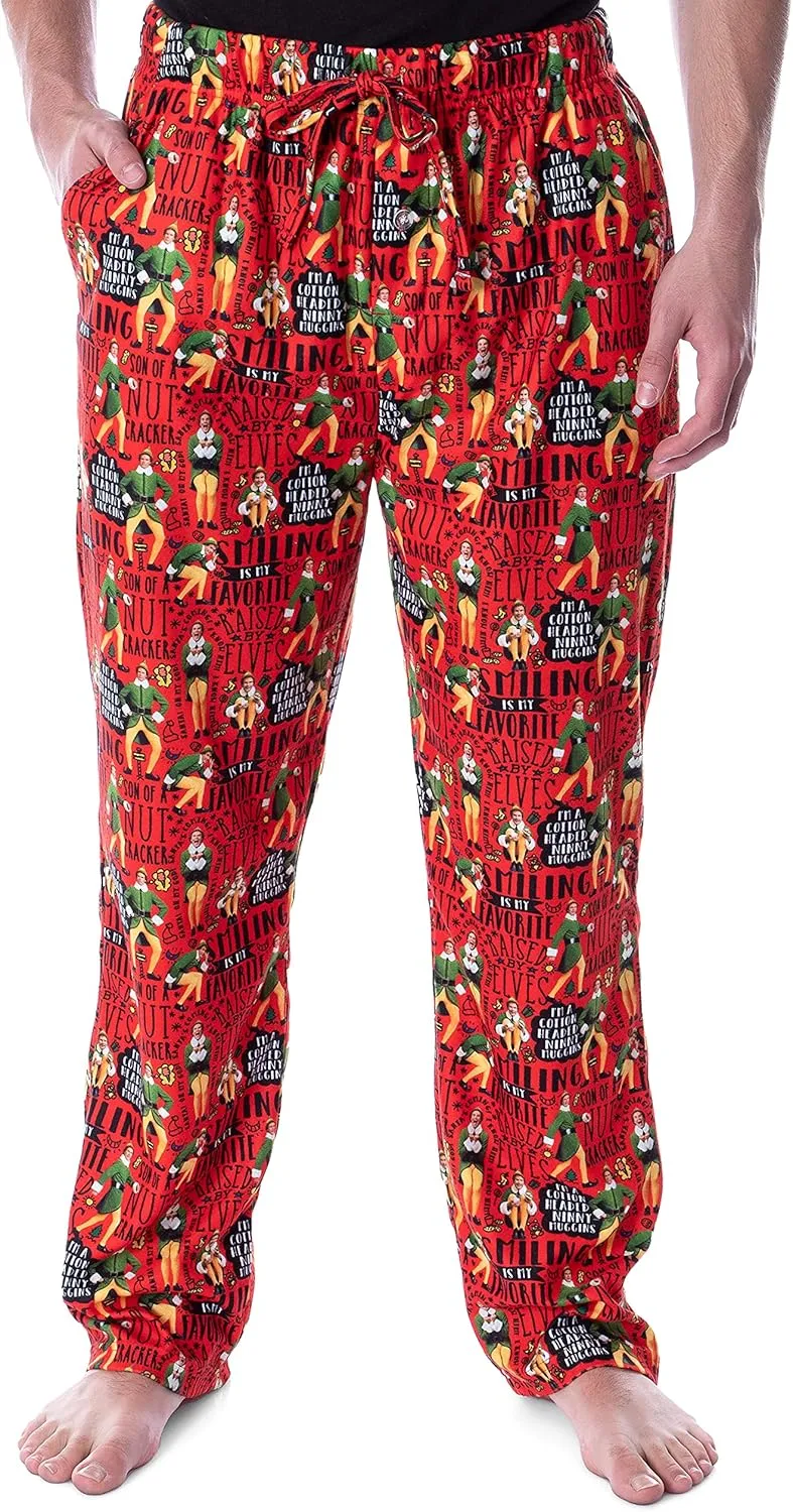 INTIMO Elf The Movie Men's Cotton Headed Ninny Muggins Allover Holiday Christmas Film Loungewear Pajama Pants