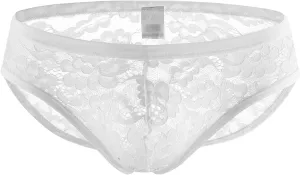 JEsilunmaMY Men's See Through Briefs Low Rise Lace Sheer Pouch Underwear Sexy Breathable Sissy Panties Lingerie Bikini