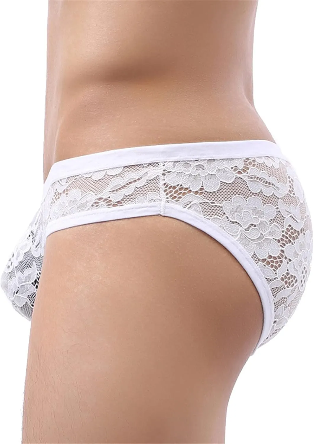 JEsilunmaMY Men's See Through Briefs Low Rise Lace Sheer Pouch Underwear Sexy Breathable Sissy Panties Lingerie Bikini