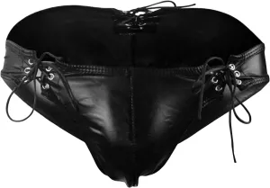 JEsilunmaMY Mens Strappy Leather Briefs Low Rise Lace Up Bulge Pouch Bikini Briefs Underwear Temptation Underpants Lingerie