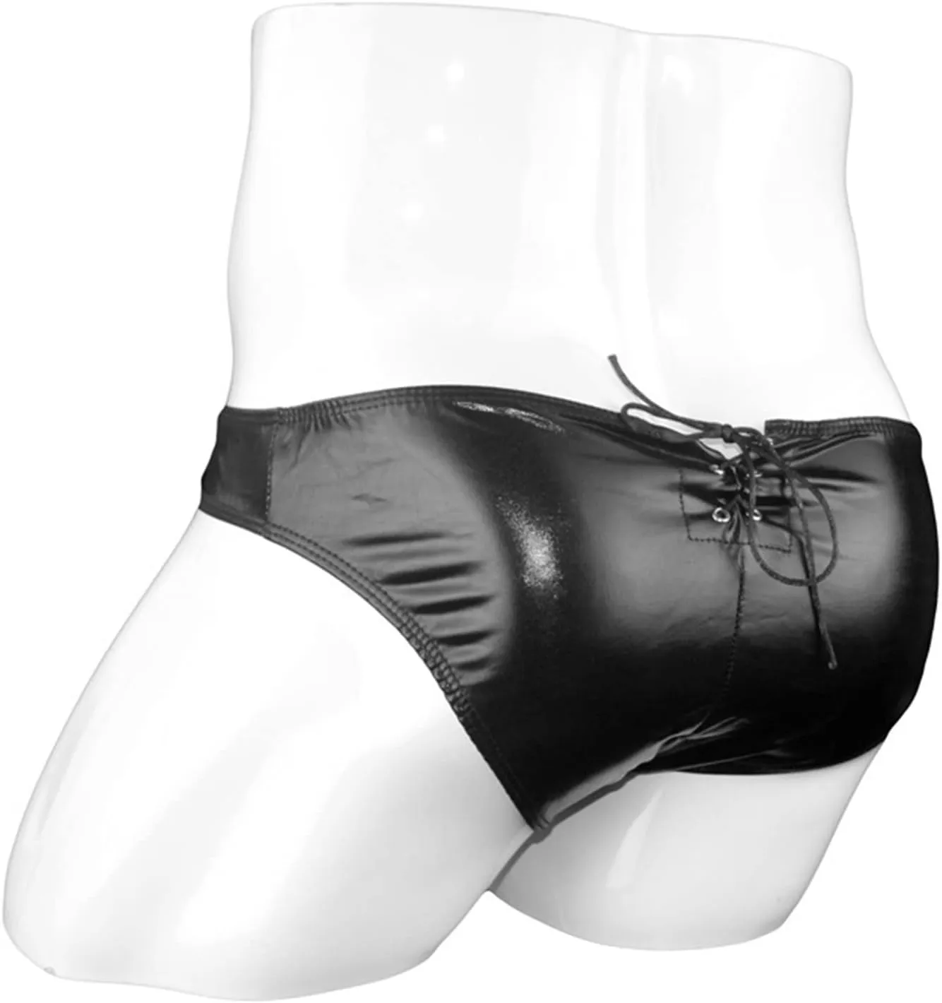 JEsilunmaMY Mens Strappy Leather Briefs Low Rise Lace Up Bulge Pouch Bikini Briefs Underwear Temptation Underpants Lingerie