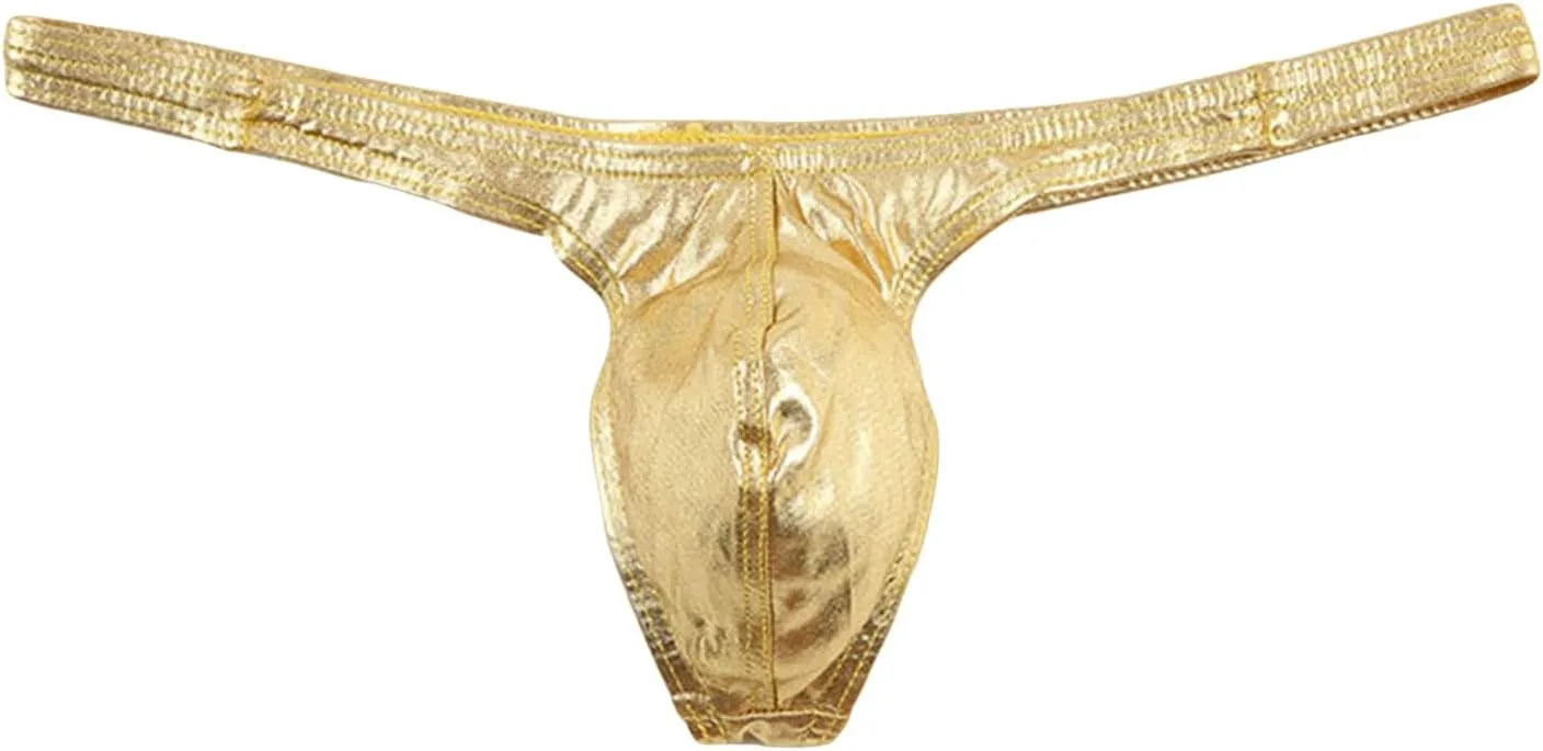 JEsilunmaMY Mens Stretch U Convex Thongs Low Waist Shiny Leather Pouch G-String Briefs Sexy Panties T-Back Bikini Underwear