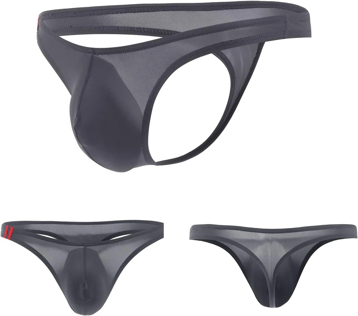 JEsilunmaMY Sexy Ice Silk Thong for Men Low Rise Bulge Pouch G-String Bikini Briefs See Through Supporter Jockstrap Underwear