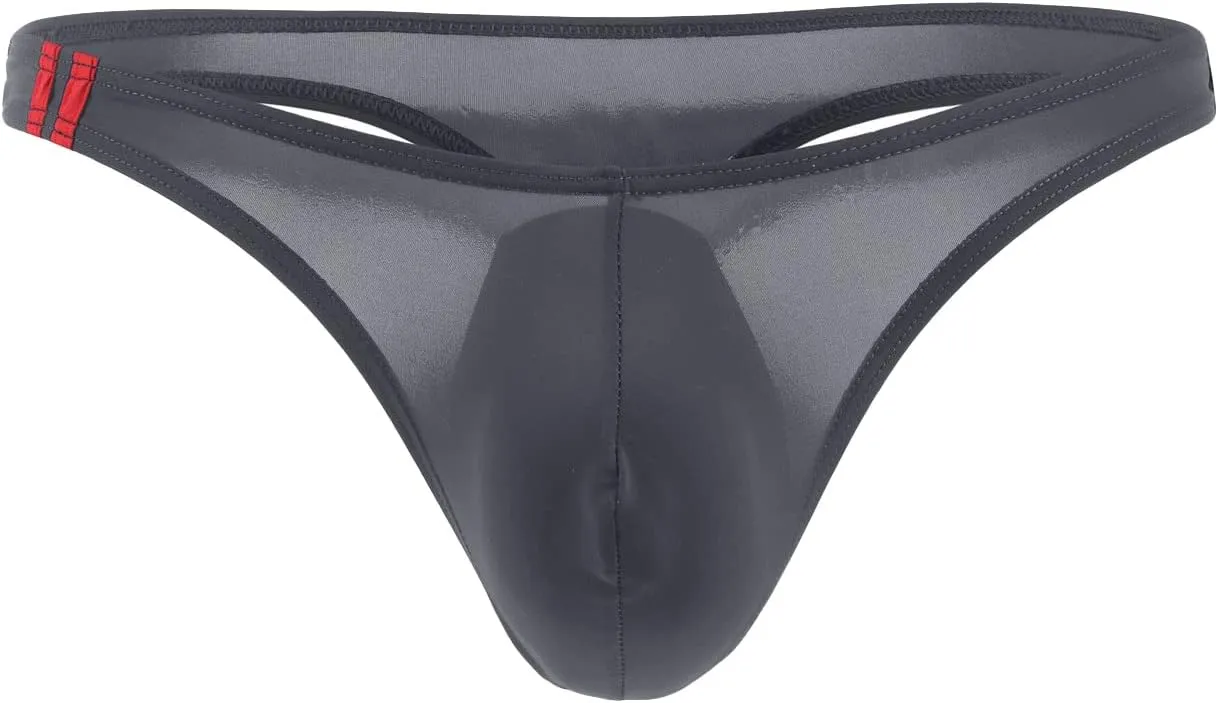 JEsilunmaMY Sexy Ice Silk Thong for Men Low Rise Bulge Pouch G-String Bikini Briefs See Through Supporter Jockstrap Underwear