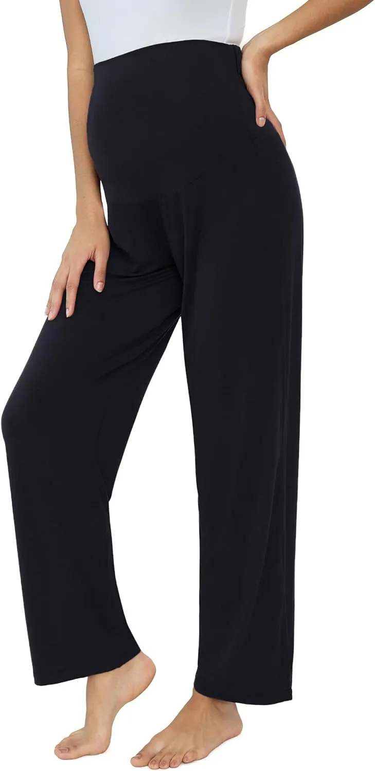 Joyaria Maternity Pants Summer Pregnancy Pants Wide Leg for Work Loose Lounge Pants Over The Belly Stretchy Sweatpants