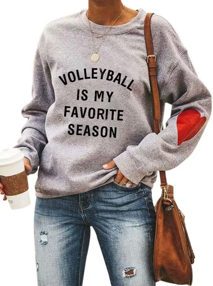 KIRJAUDU Women Letter Print Sweatshirt Long Sleeve Cute Heart Elbow Patch Pullover Tops