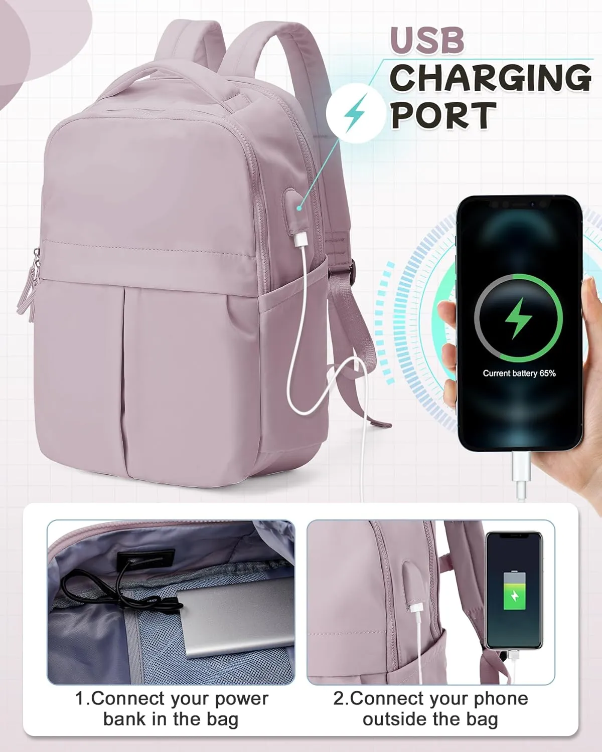 Laptop Backpack for Women Men Gym Work Backpack Casual Daypack Backpacks Small Travel Backpack for Traveling on Airplane Lightweight College Teacher Backpacks for Women Purple