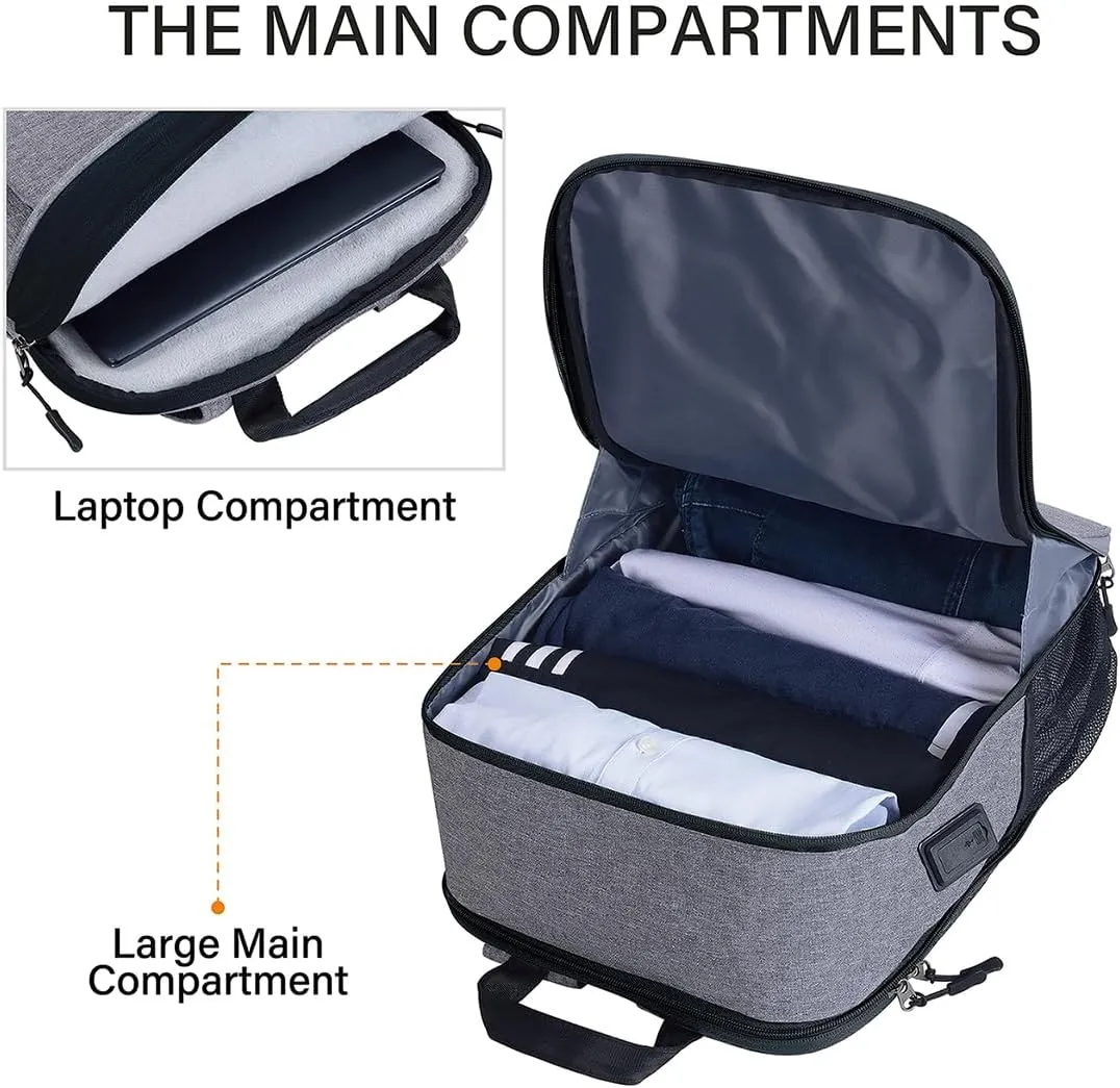 Laptop Backpack Slim & Expandable with Hidden Built-in Usb Spill-Resistant Notebooks Bag Case for Most 13-15 Inch MacBooks Surface-Books Dell HP Lenovo Asus Computers (Grey-Black)