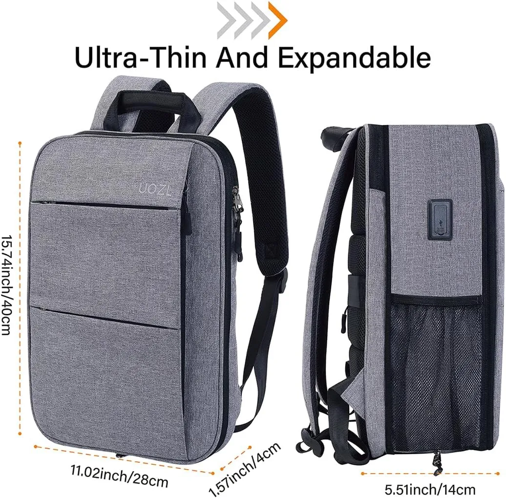 Laptop Backpack Slim & Expandable with Hidden Built-in Usb Spill-Resistant Notebooks Bag Case for Most 13-15 Inch MacBooks Surface-Books Dell HP Lenovo Asus Computers (Grey-Black)