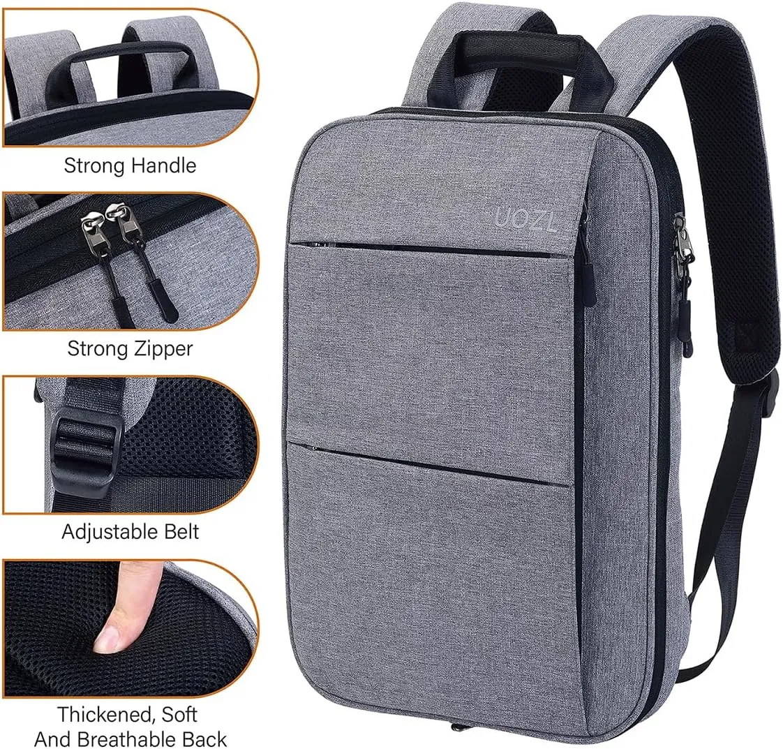 Laptop Backpack Slim & Expandable with Hidden Built-in Usb Spill-Resistant Notebooks Bag Case for Most 13-15 Inch MacBooks Surface-Books Dell HP Lenovo Asus Computers (Grey-Black)