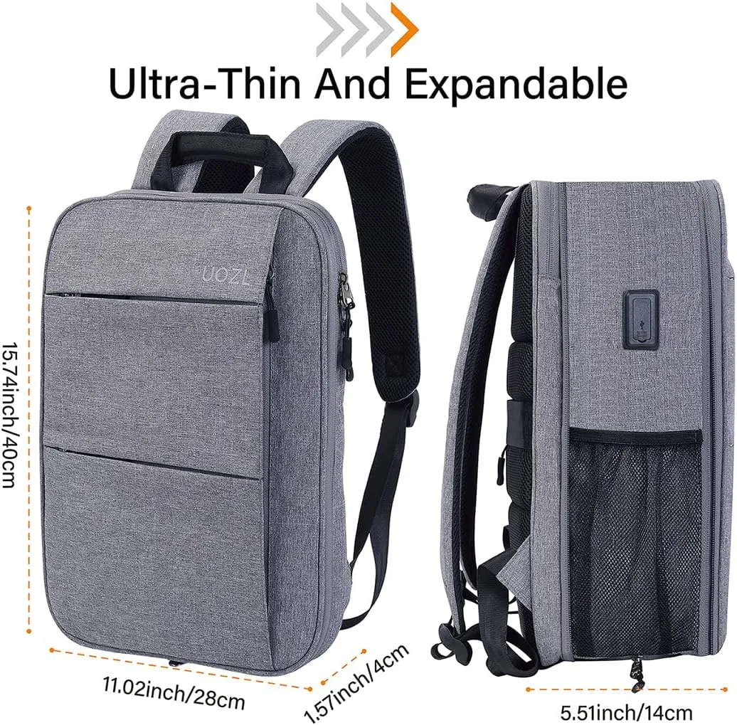 Laptop Backpack Slim & Expandable with Hidden Built-in Usb Spill-Resistant Notebooks Bag Case for Most 13-15 Inch MacBooks Surface-Books Dell HP Lenovo Asus Computers (Grey-Grey)