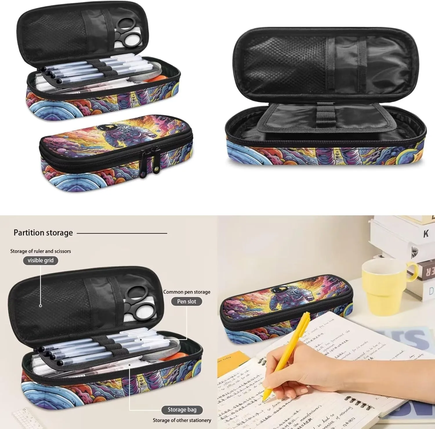 Large Capacity Kids Backpack, Astronaut Galaxy Student Bookbag School Backpack Creative Casual Daypack Schoolbags Set with Insulated Lunch Box and Pencil Bag, Set 3 In 1