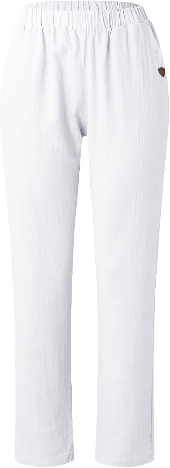 LCMTWX Cotton Pants for Women Casual Baggy Elastic Waist Trouser Wide Leg Pant with Pocket Fashion Pant Summer Pants for