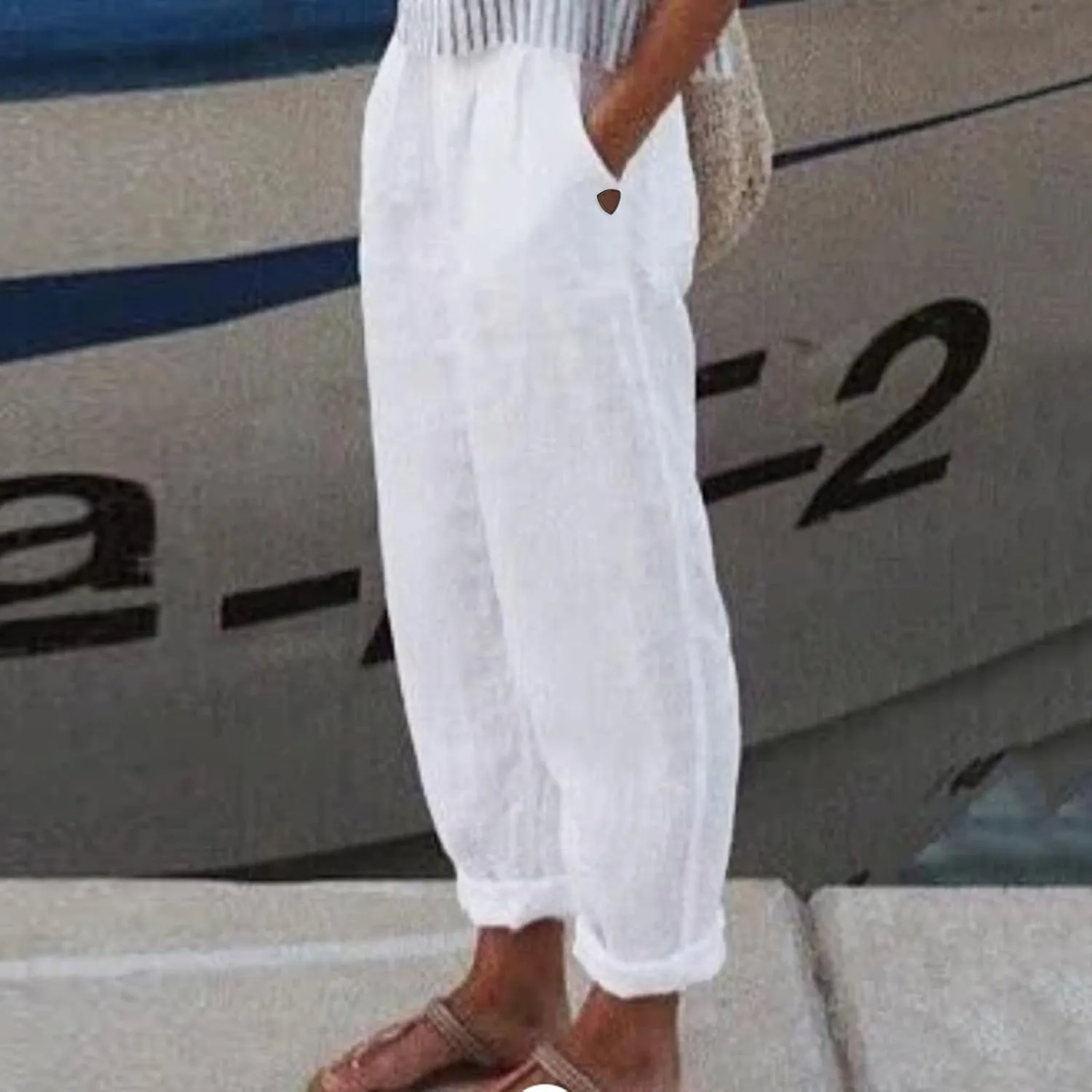 LCMTWX Cotton Pants for Women Casual Baggy Elastic Waist Trouser Wide Leg Pant with Pocket Fashion Pant Summer Pants for