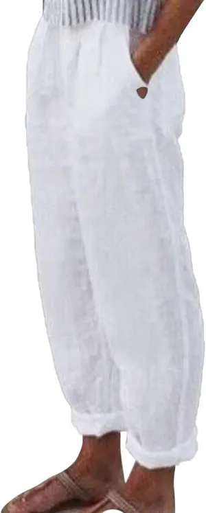 LCMTWX Cotton Pants for Women Casual Baggy Elastic Waist Trouser Wide Leg Pant with Pocket Fashion Pant Summer Pants for