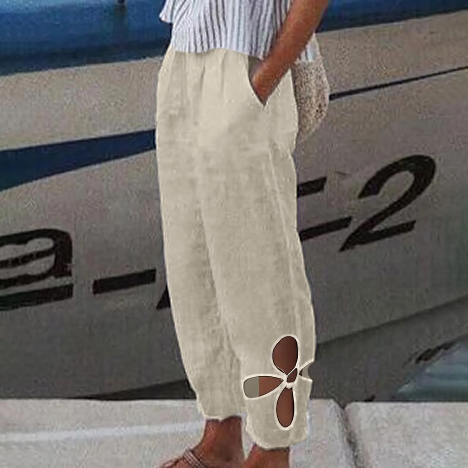 Linen Capri Pants for Women 2024 High Waisted Pants Summer Casual Loose Wide Leg Trousers Cropped Pants with Pockets